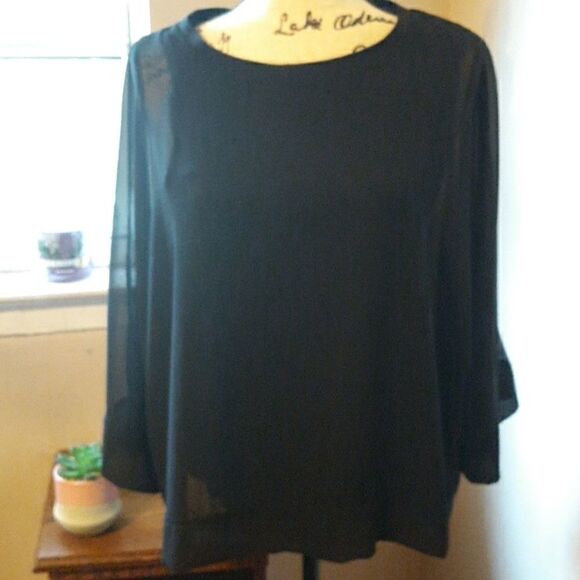 ZARA WOMAN BLACK SHEER SLEEVE BLOUSE MEDIUM - Picture 1 of 3